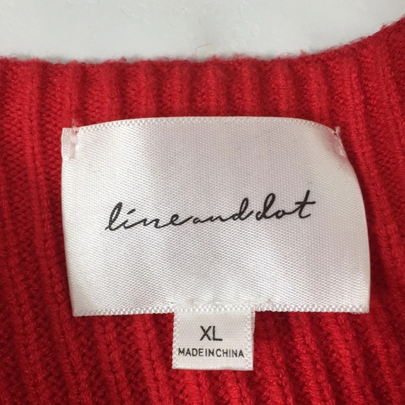 Line And Dot Red Ribbed Knit Sweater Womens XL Pullover Pink Balloon Sleeve - Picture 6 of 12